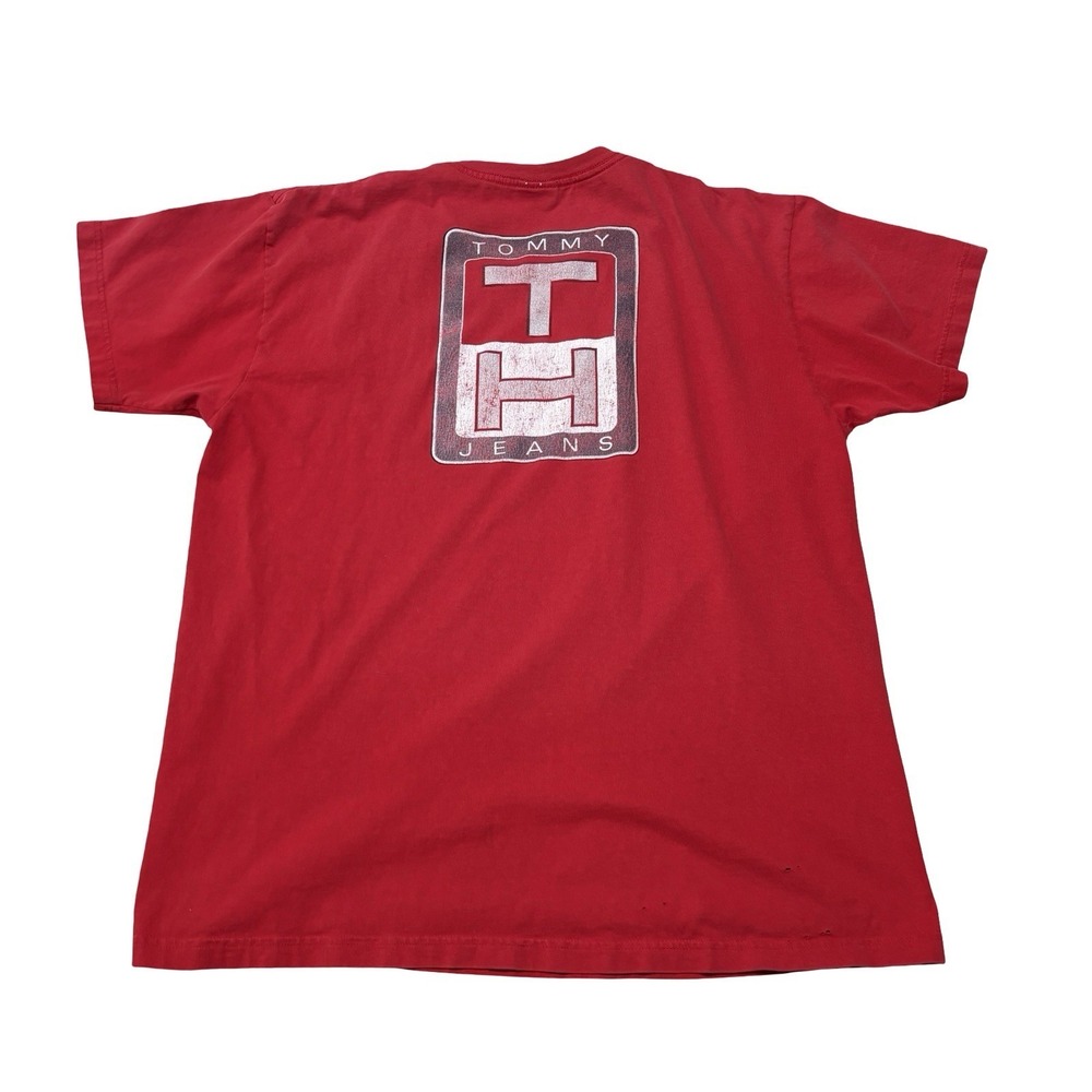 Vintage Y2K Tommy Hilfiger Men's Double Sided Logo T Shirt Size XL 23.5 x 30‎